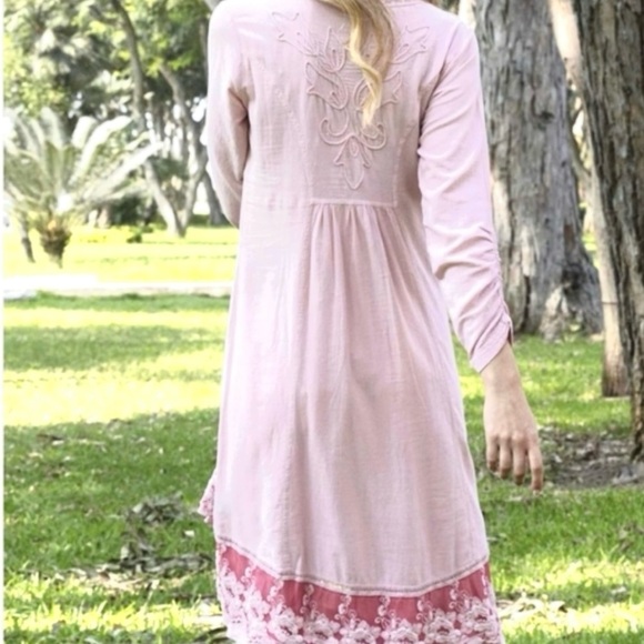 Soft Surroundings Genevieve Embroidered Dusty Rose Bohemian Midi Dress Sz Large - Picture 2 of 7